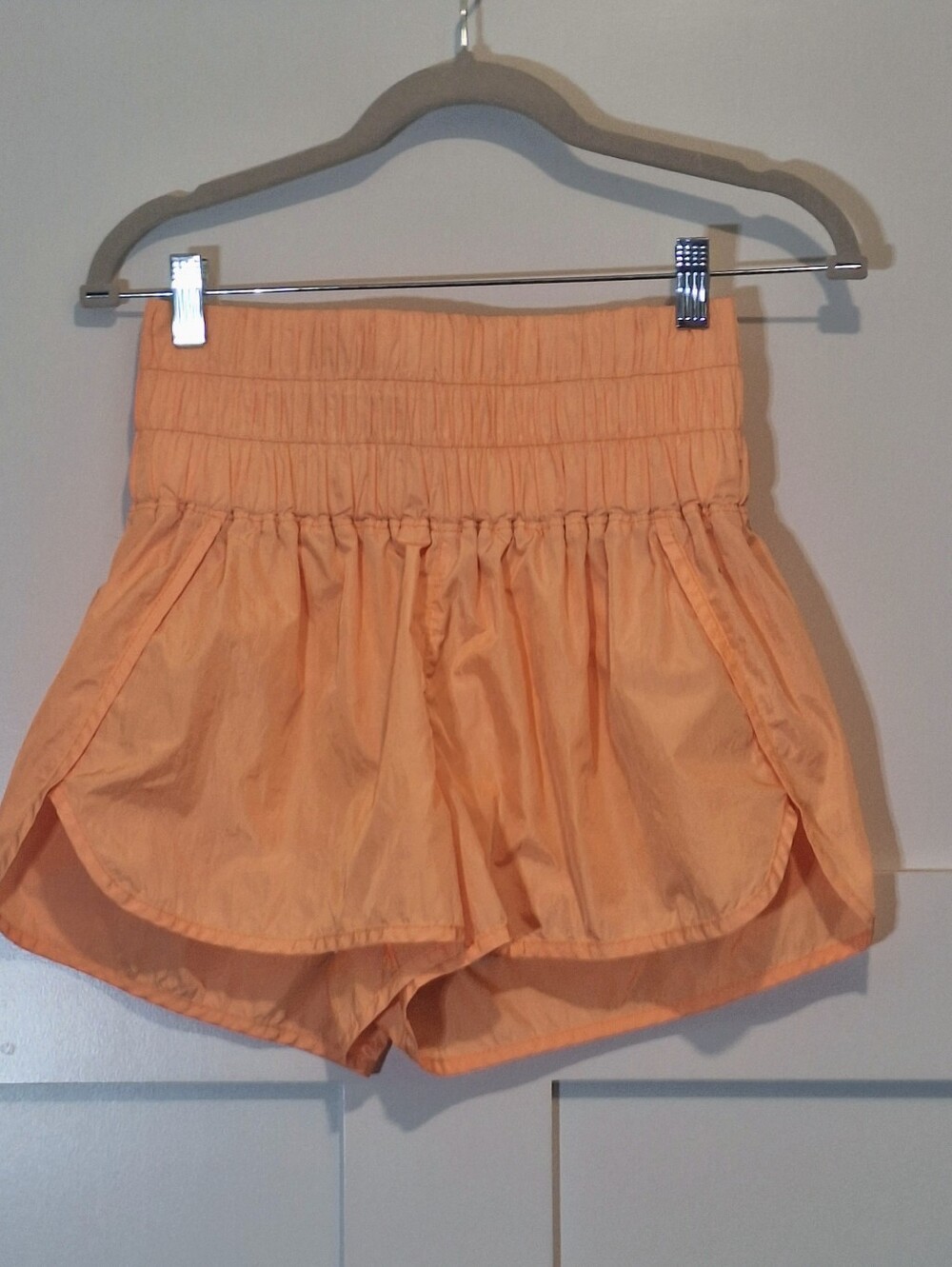 Free People Movement The Way Home Shorts Smocked Hi Waist Peach Sz Medium